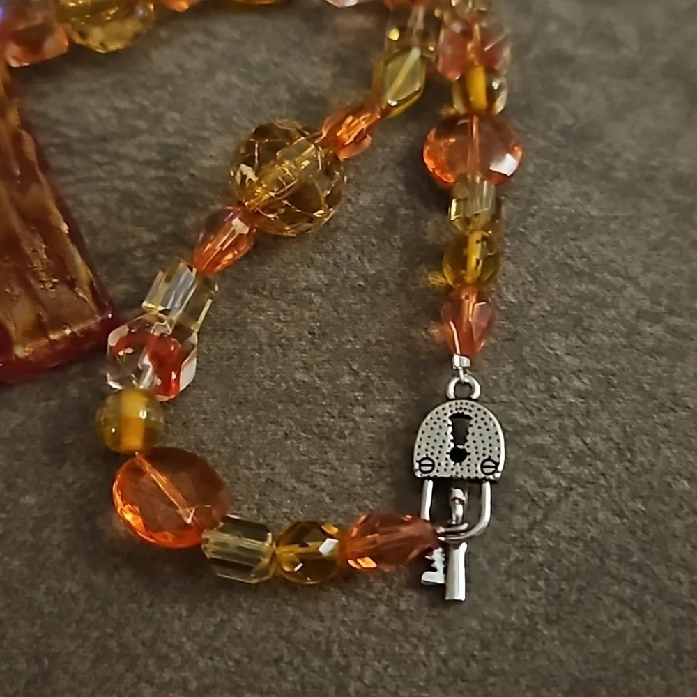 HANDMADE Orange Dichroic Glass Pendant Beaded Necklace
